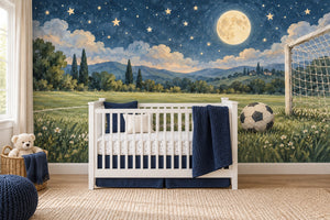 Watercolor Moonlit Match Soccer Wall Mural, image 1