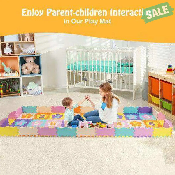 75 Pieces Baby Foam Interlocking Play Mat with Fence with Detachable Numbers Baby Gyms & Playmats