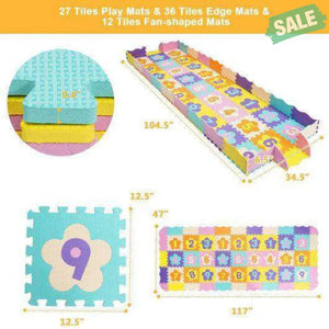 75 Pieces Baby Foam Interlocking Play Mat with Fence with Detachable Numbers Baby Gyms & Playmats