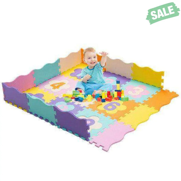 75 Pieces Baby Foam Interlocking Play Mat with Fence with Detachable Numbers Baby Gyms & Playmats