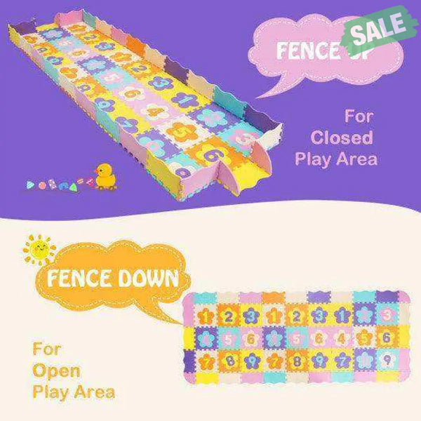 75 Pieces Baby Foam Interlocking Play Mat with Fence with Detachable Numbers Baby Gyms & Playmats