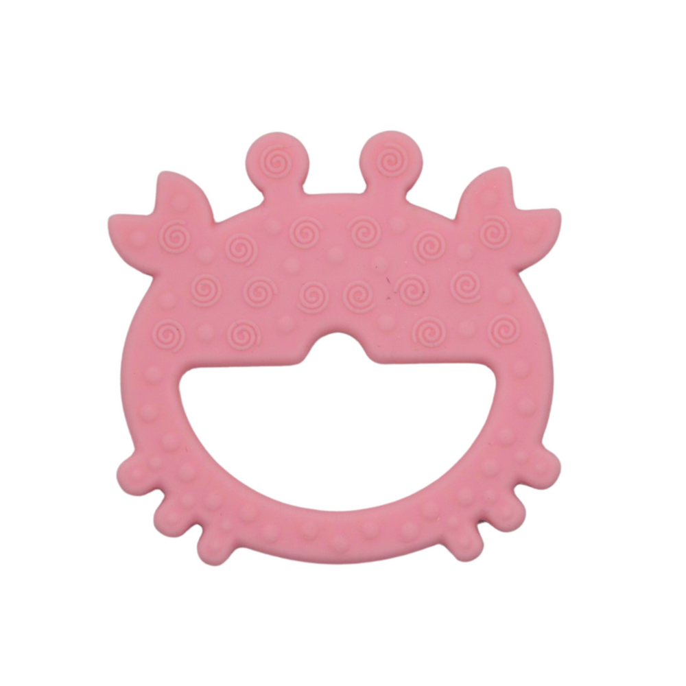 Pink crab teether set for babies, perfect for soothing gums and playful teething relief.