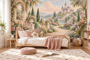Watercolor Castle Garden Fairy Tale Wall Mural, image 2