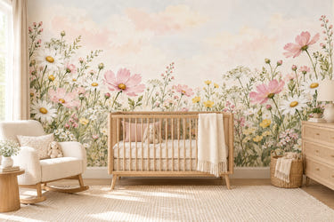 Watercolor Cosmos and Daisy Meadow Wall Mural, image 1