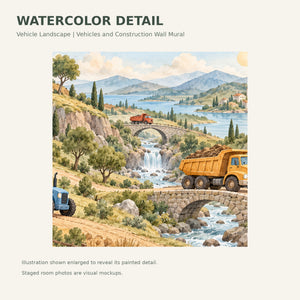 Watercolor Vehicle Landscape Wall Mural, image 4