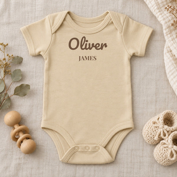 First and Middle Name baby bodysuit in natural