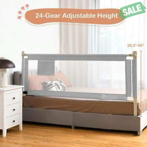 76.8 Inch Baby Bed Rail with Double Safety Child Lock-Gray Bed Rails
