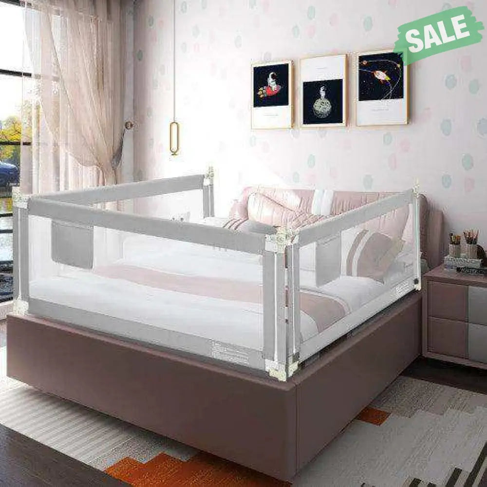 76.8 Inch Baby Bed Rail with Double Safety Child Lock-Gray Bed Rails