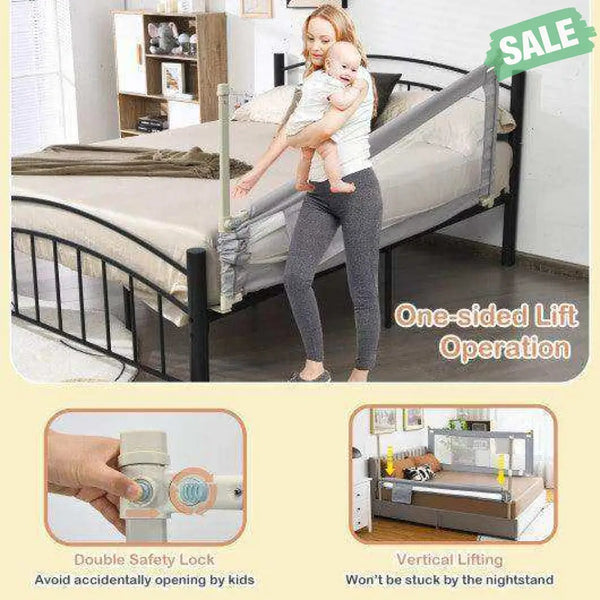 76.8 Inch Baby Bed Rail with Double Safety Child Lock-Gray Bed Rails