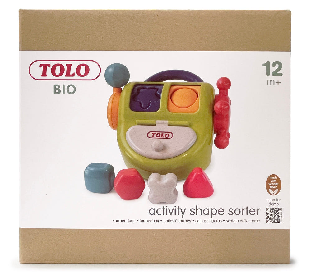Colorful TOLO Activity Shape Sorter for early learning, featuring various shapes for babies to explore and learn.