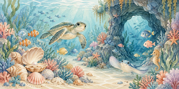 Watercolor Treasure Cove Ocean Wall Mural, image 3
