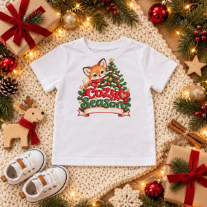 Personalize the Cozy Season toddler t-shirt in white with your baby's name