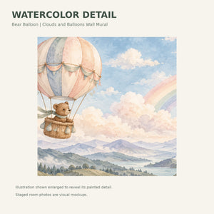 Watercolor Bear Hot Air Balloon Wall Mural, image 4