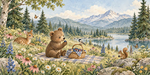 Watercolor Meadow Picnic Camping Wall Mural, image 3