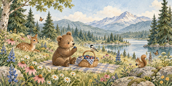 Watercolor Meadow Picnic Camping Wall Mural, image 3