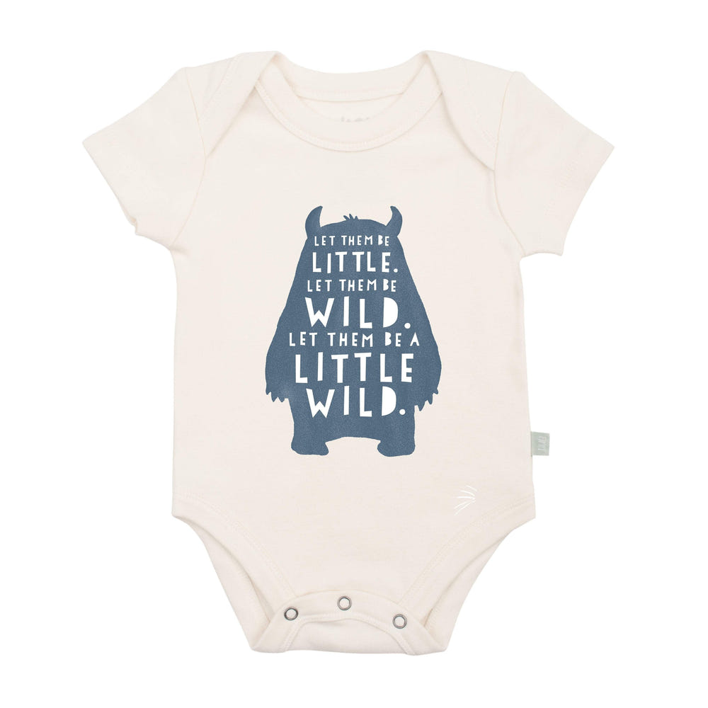 "Wild Child graphic short sleeve bodysuit for babies, perfect for playful and adventurous little ones."
