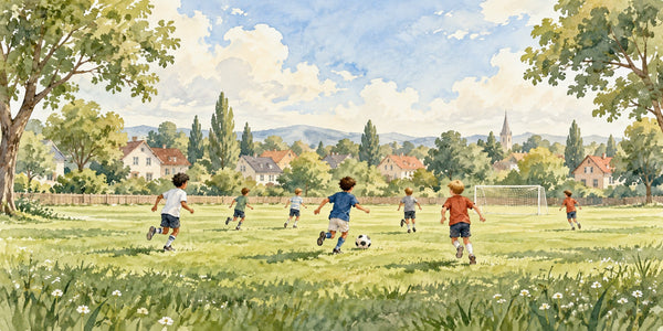 Watercolor Kids Playing Soccer Wall Mural, image 3
