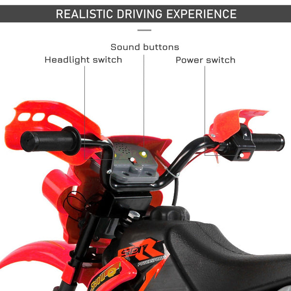 Kids' 6V Electric Ride-On Motorcycle with Training Wheels – Red