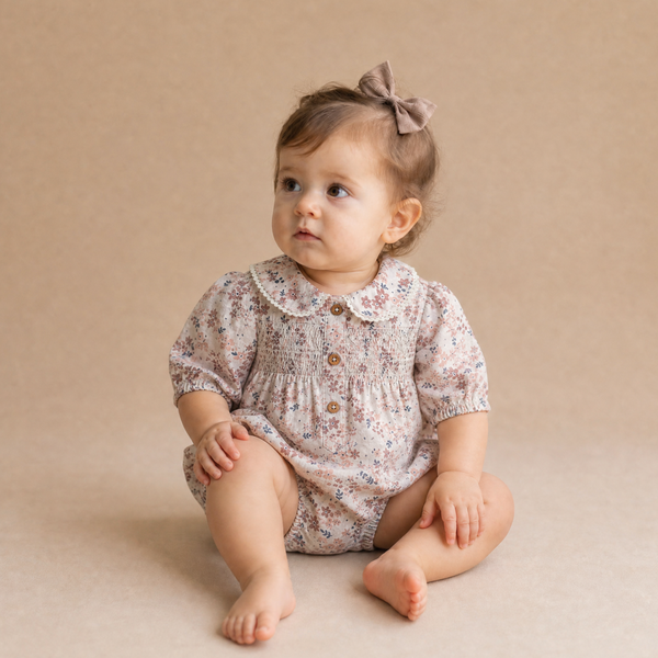 Organic Smocked Long Sleeve Bubble Romper - Wild Sprig