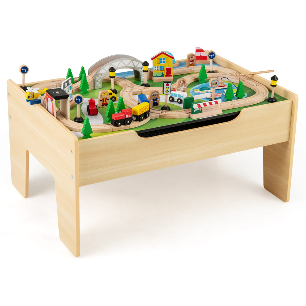 78 Pieces Wooden Train Set Activity Railway Playset for Kids Aged 3+