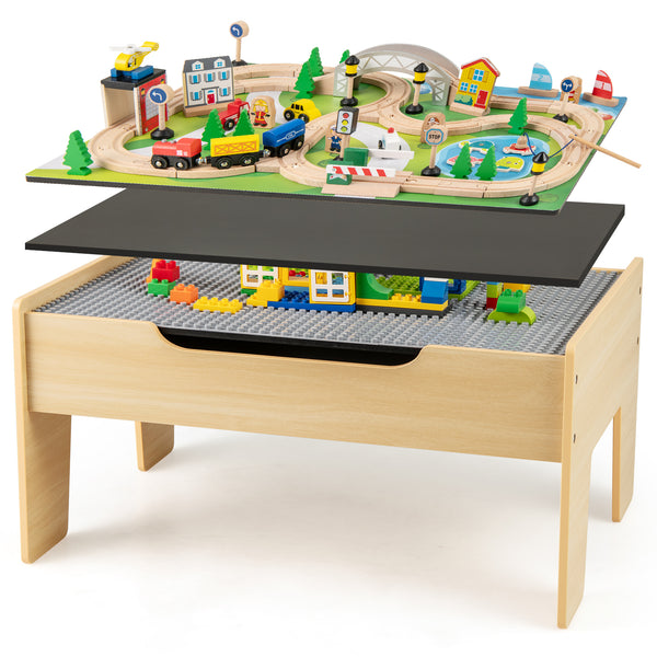 78 Pieces Wooden Train Set Activity Railway Playset for Kids Aged 3+