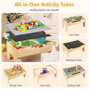 78 Pieces Wooden Train Set Activity Railway Playset for Kids Aged 3+