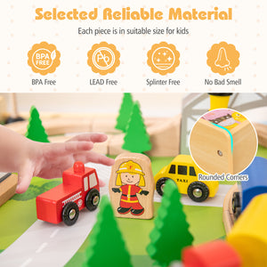 78 Pieces Wooden Train Set Activity Railway Playset for Kids Aged 3+