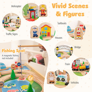 78 Pieces Wooden Train Set Activity Railway Playset for Kids Aged 3+