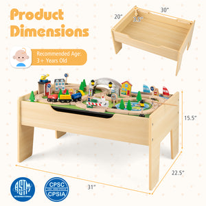 78 Pieces Wooden Train Set Activity Railway Playset for Kids Aged 3+