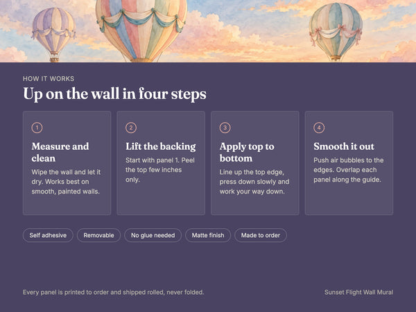 Watercolor Sunset Flight Hot Air Balloon Wall Mural, image 9
