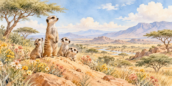 Watercolor Meerkat Family Safari Wall Mural, image 3