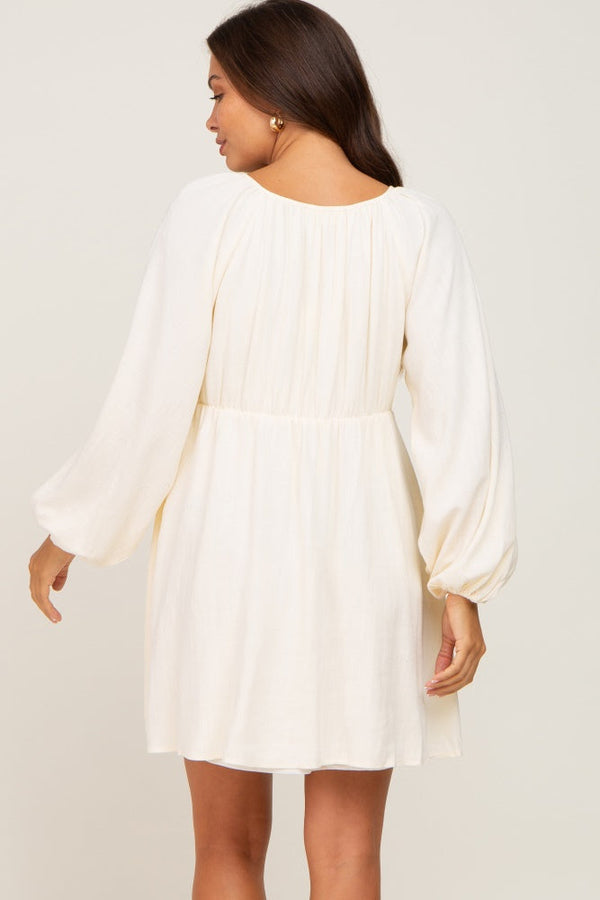 PinkBlush Beige Crochet Lace Button Front Maternity Dress