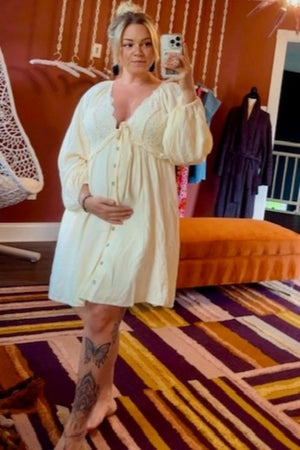 PinkBlush Beige Crochet Lace Button Front Maternity Dress