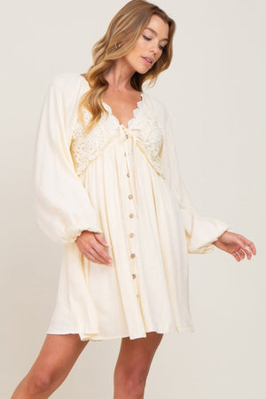 PinkBlush Beige Crochet Lace Button Front Maternity Dress