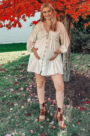 PinkBlush Beige Crochet Lace Button Front Maternity Dress