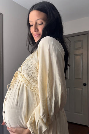 PinkBlush Beige Crochet Lace Button Front Maternity Dress
