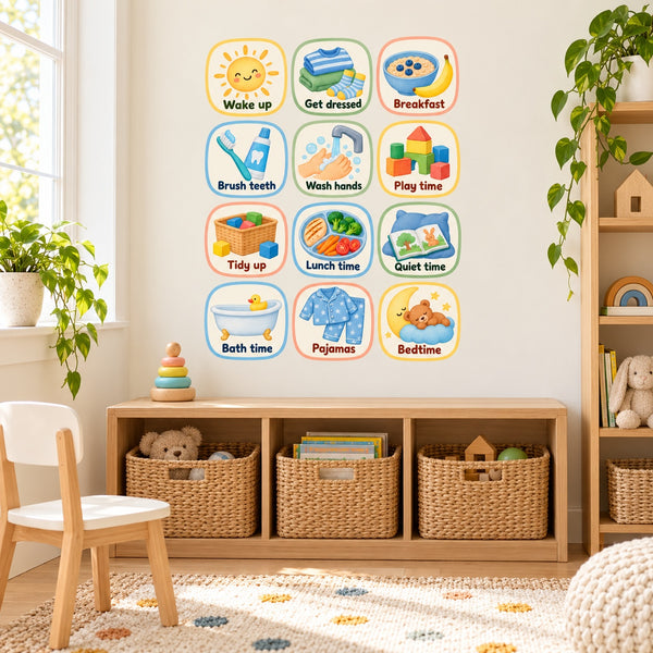 Daily Routine Wall Decals, Set of 12, Visual Schedule, image 1