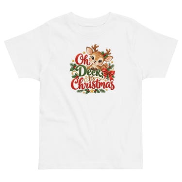 Oh Deer, It's Christmas toddler t-shirt in white, front view