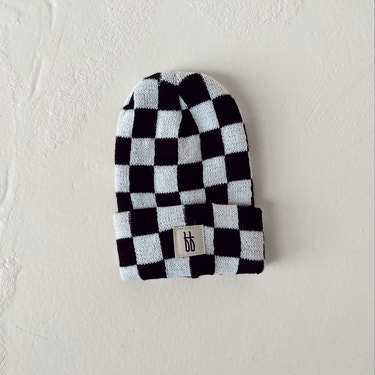 ff Knit Beanie  | Black + White Checkerboard