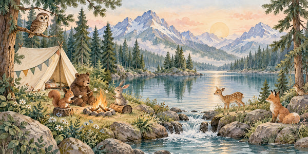 Watercolor Woodland Adventure Camping Wall Mural, image 3