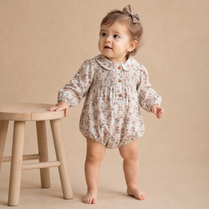 Organic Smocked Long Sleeve Bubble Romper - Wild Sprig