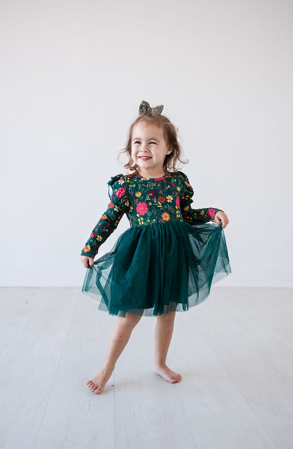 Long Sleeve Tulle Dress - Moody Flowers