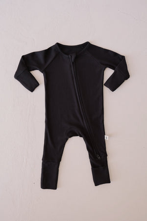Bamboo Zip Pajamas | Ribbed Black