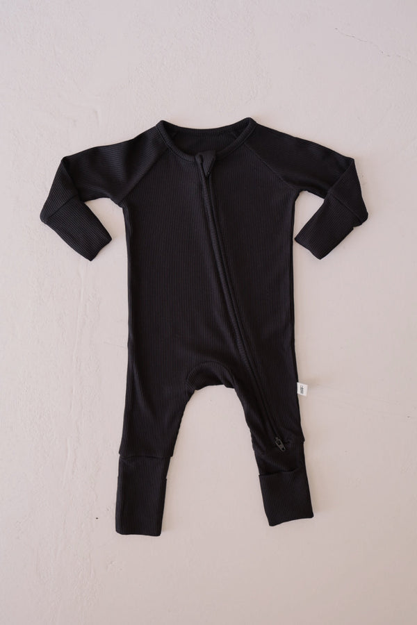 Bamboo Zip Pajamas | Ribbed Black