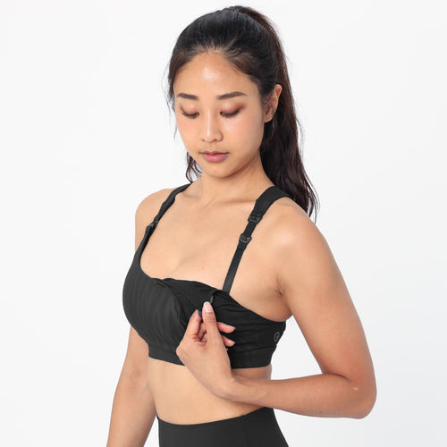 Venice High Impact Full Coverage Nursing Sports Bra in Black Tiger for comfortable feeding and active lifestyles.