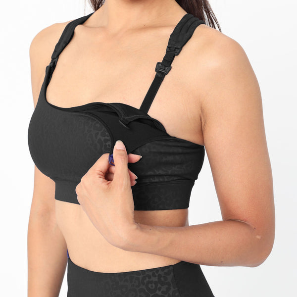 Chloe 4 Running Nursing & Pumping Sports Bra (Black Cheetah)
