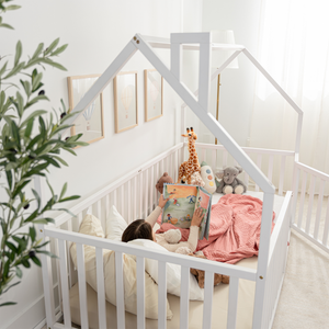 Kids House Gated Floor Bed Twin Size for Children Aged 5+, White
