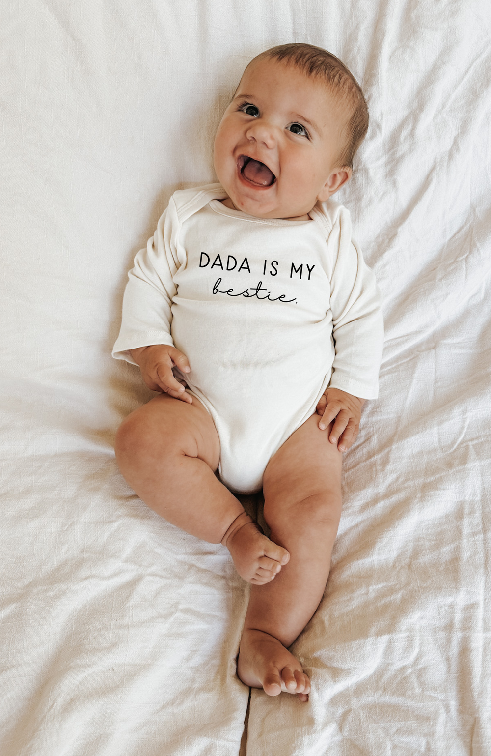 Dada is My Bestie Organic Long Sleeve Bodysuit for babies, soft and stylish, perfect for everyday wear.