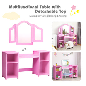 Kids tri-folding mirror makeup vanity table set for stylish playtime and dressing up fun.