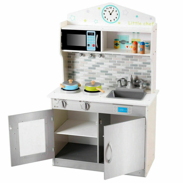 Kids Wooden Pretend Cooking Playset Cookware Play Set Kitchen Toys Toddler Gift